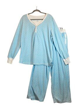 Nautica Womens XXL Blue polka dots Pajama Set Pockets Drawstring Pants Stretch